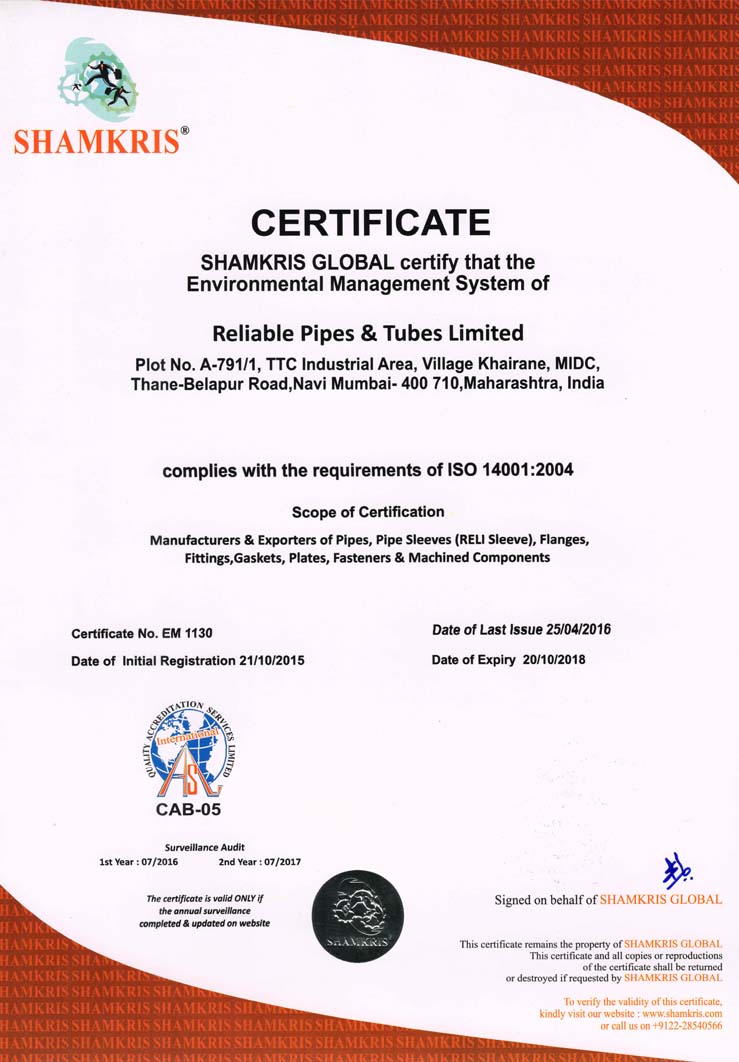 ISO 14001:2004 Certificate